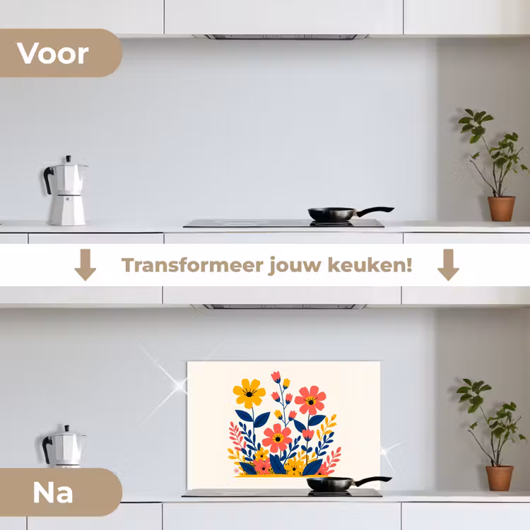 Spatscherm keuken - Illustratie - Bloemen - Bladeren - Roze — 3