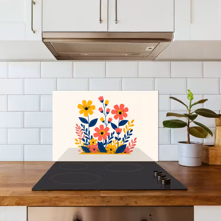 Spatscherm keuken - Illustratie - Bloemen - Bladeren - Roze — 6