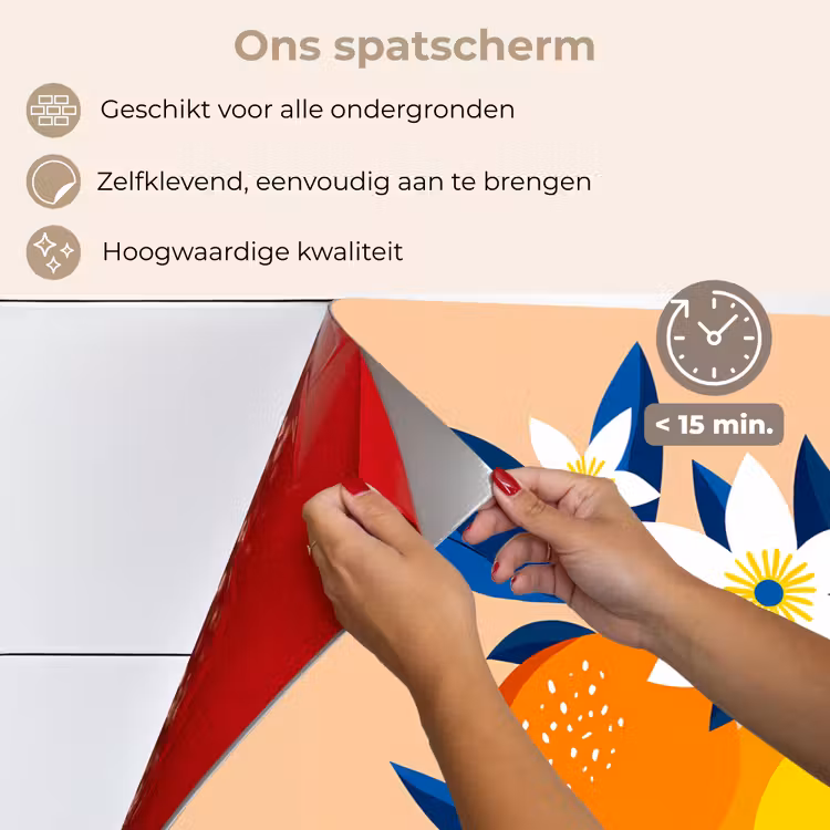 Spatscherm keuken - Illustratie - Sinaasappels - Donkerblauw - Bloemen — 4