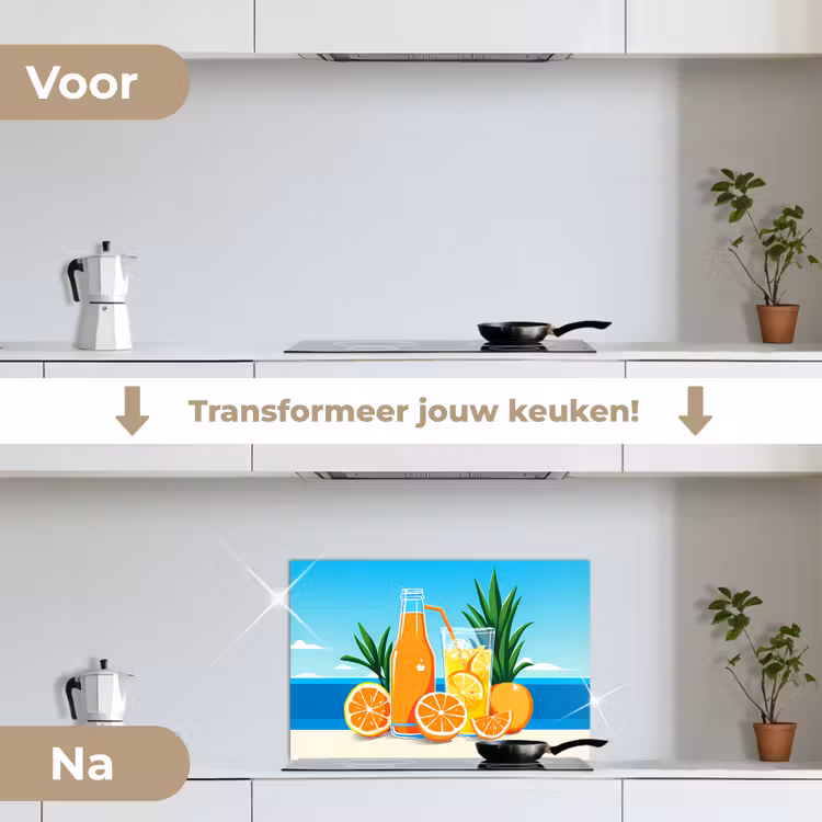 Spatscherm keuken - Sinaasappels - Ijsblokjes - Zee - Illustratie — 3