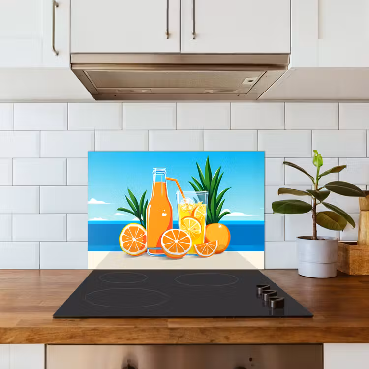 Spatscherm keuken - Sinaasappels - Ijsblokjes - Zee - Illustratie — 6