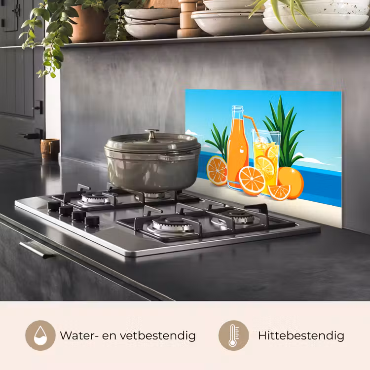 Spatscherm keuken - Sinaasappels - Ijsblokjes - Zee - Illustratie — 7