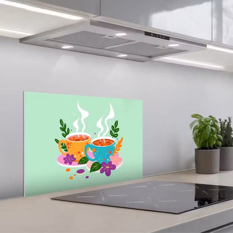 Spatscherm keuken - Thee - Illustratie - Kopjes - Bloemen — 5
