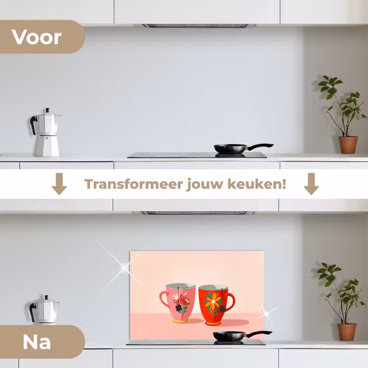 Spatscherm keuken - Theekopjes - Bloemmotieven - Roze - Theezakjes — 3