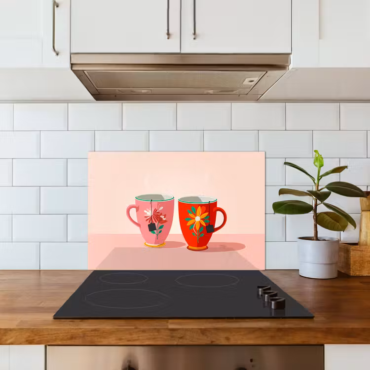 Spatscherm keuken - Theekopjes - Bloemmotieven - Roze - Theezakjes — 6