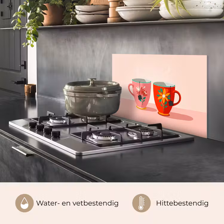 Spatscherm keuken - Theekopjes - Bloemmotieven - Roze - Theezakjes — 7