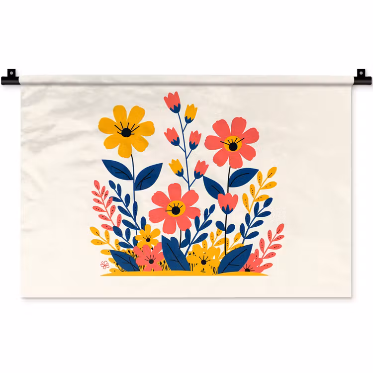 Wandkleed - Illustratie - Bloemen - Bladeren - Roze — 1