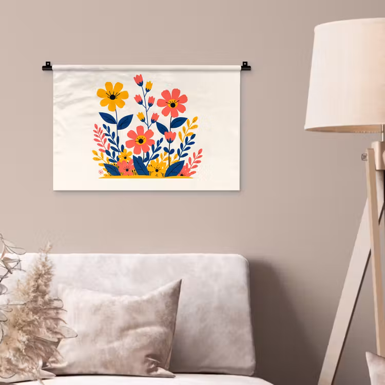 Wandkleed - Illustratie - Bloemen - Bladeren - Roze — 2