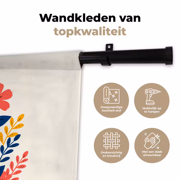 Wandkleed - Illustratie - Bloemen - Bladeren - Roze — 3