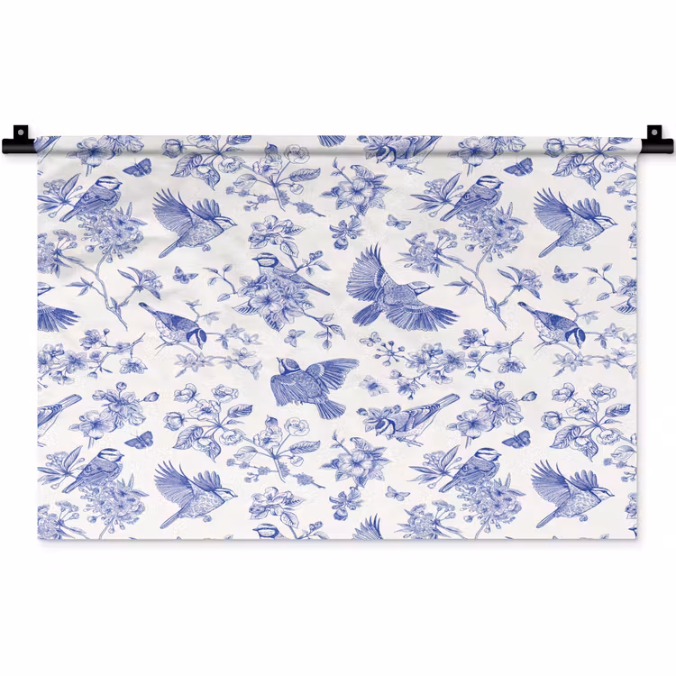 Wandkleed - Birds - Flowers - Blue — 1
