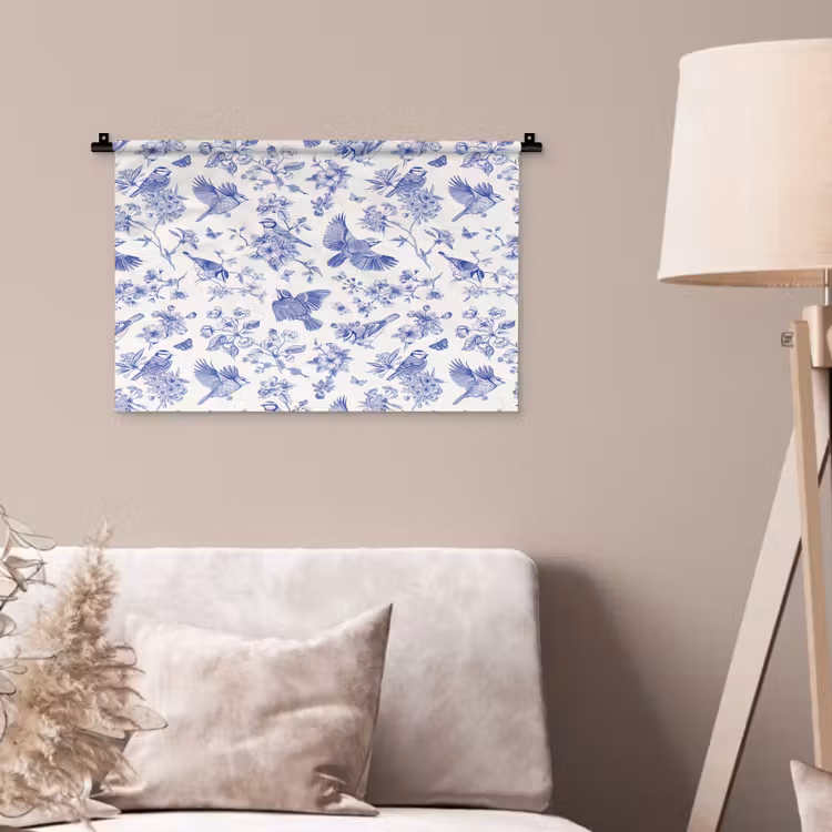 Wandkleed - Birds - Flowers - Blue — 2
