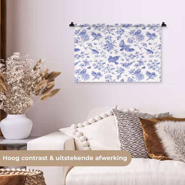 Wandkleed - Birds - Flowers - Blue — 4