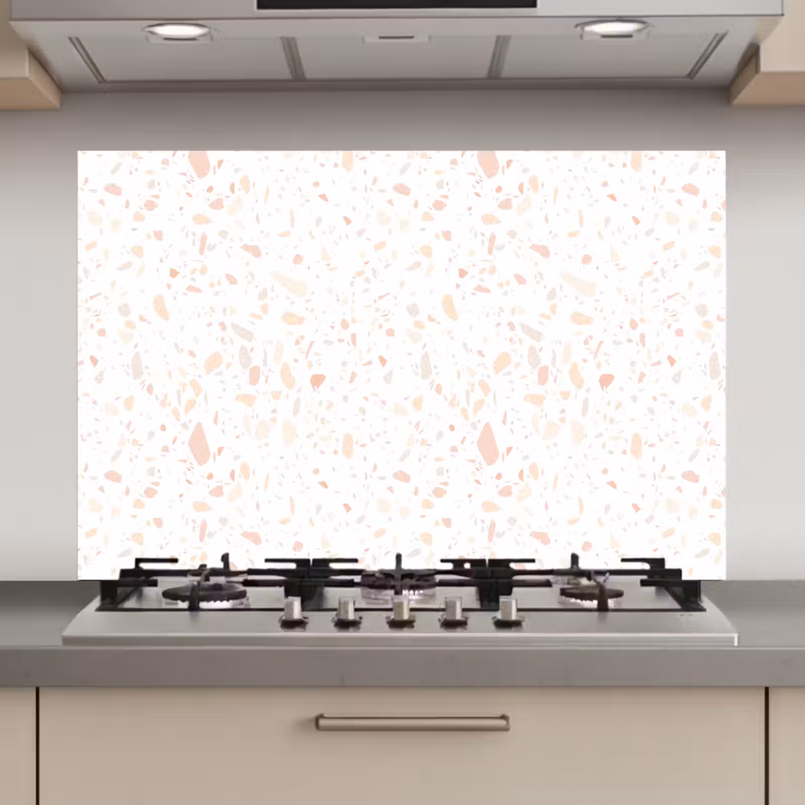 Spatscherm keuken - Terrazzo - Patroon - Wit - Perzik — 1