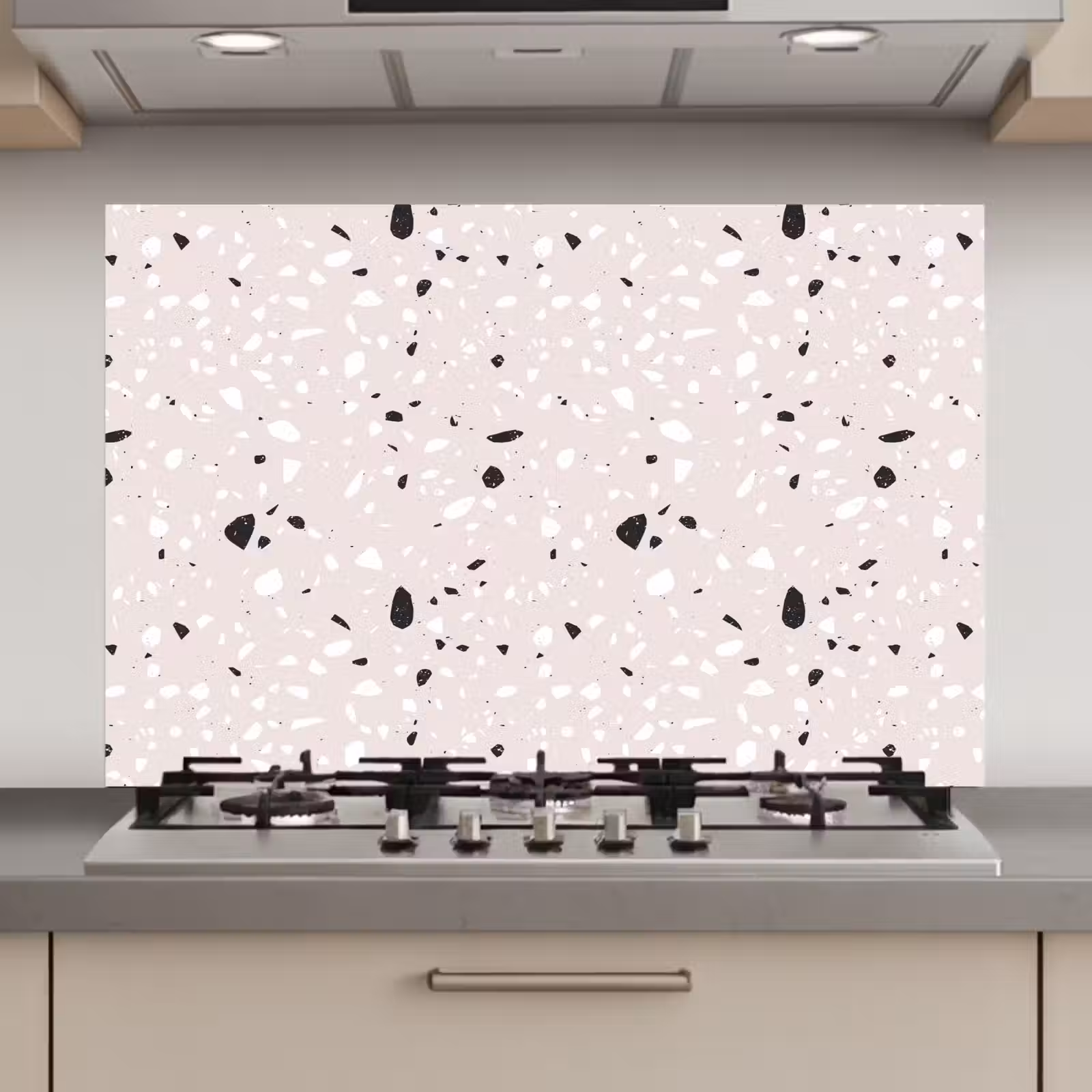 Spatscherm keuken - Terrazzo - Patroon - Zacht - Zwart - Wit — 1
