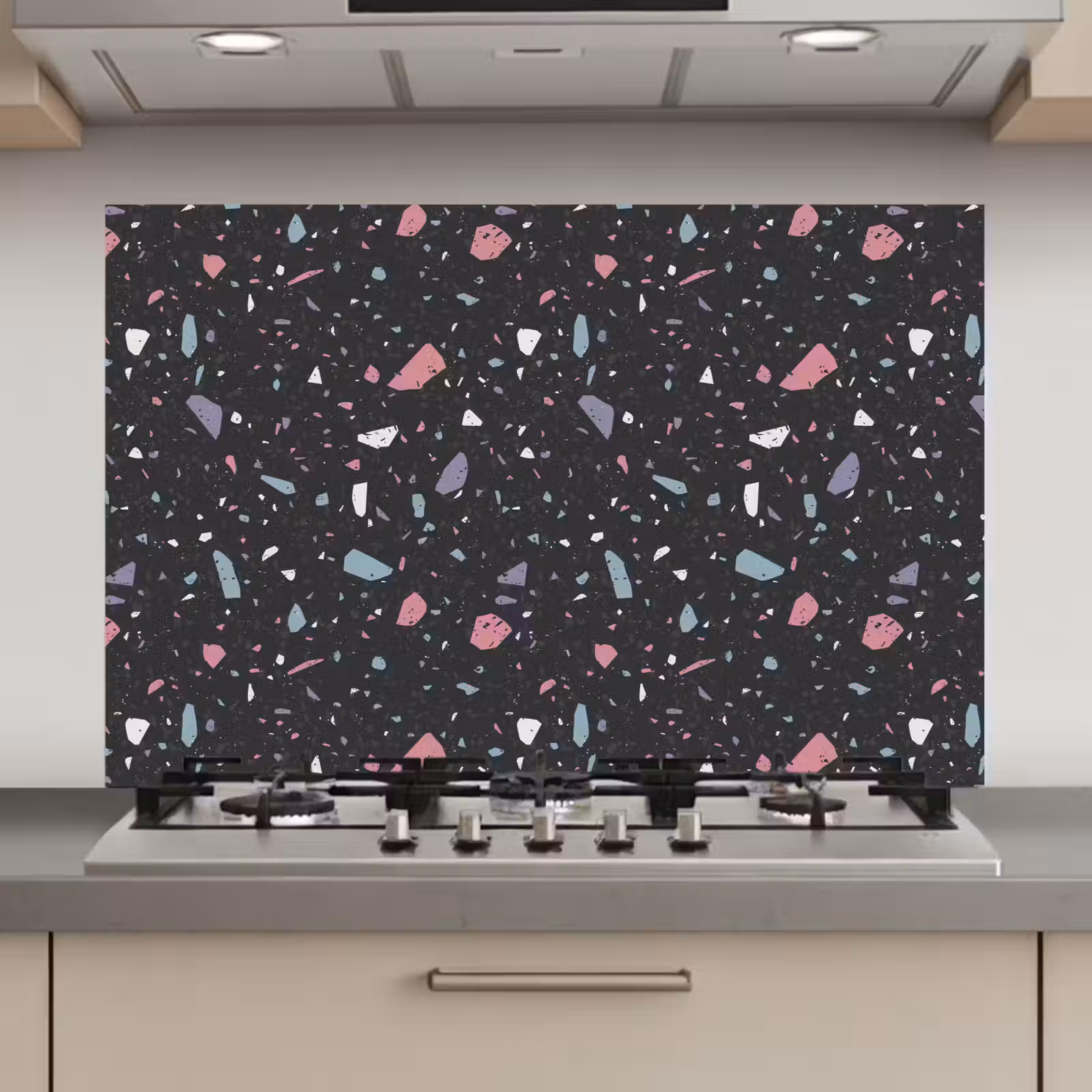 Spatscherm keuken - Terrazzo - Patroon - Zwart - Zacht — 1