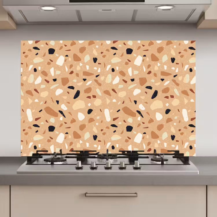 Spatscherm keuken - Terrazzo - Patroon - Kleurrijk - Oranje — 1