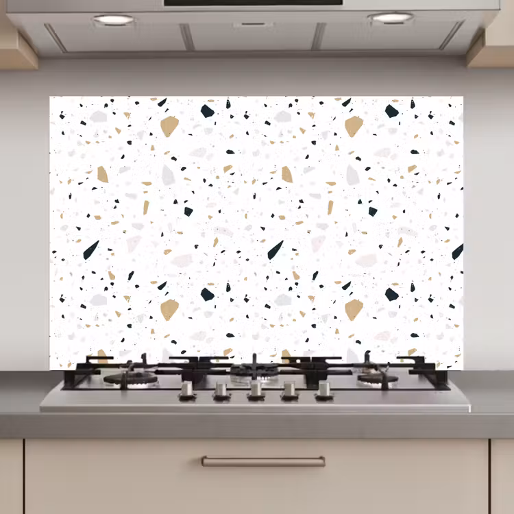 Spatscherm keuken - Terrazzo - Patroon - Wit - Neutraal — 1