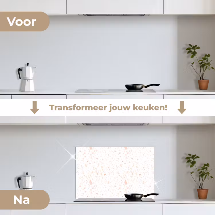 Spatscherm keuken - Terrazzo - Patroon - Wit - Perzik — 3