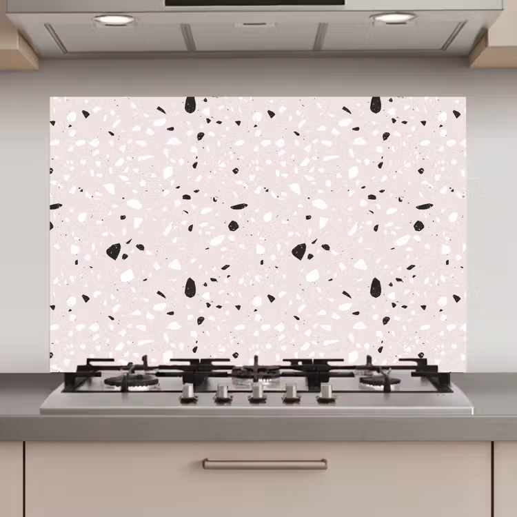 Spatscherm keuken - Terrazzo - Patroon - Zacht - Zwart - Wit — 1