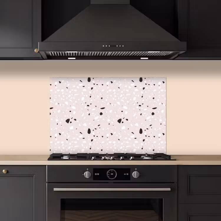 Spatscherm keuken - Terrazzo - Patroon - Zacht - Zwart - Wit — 2