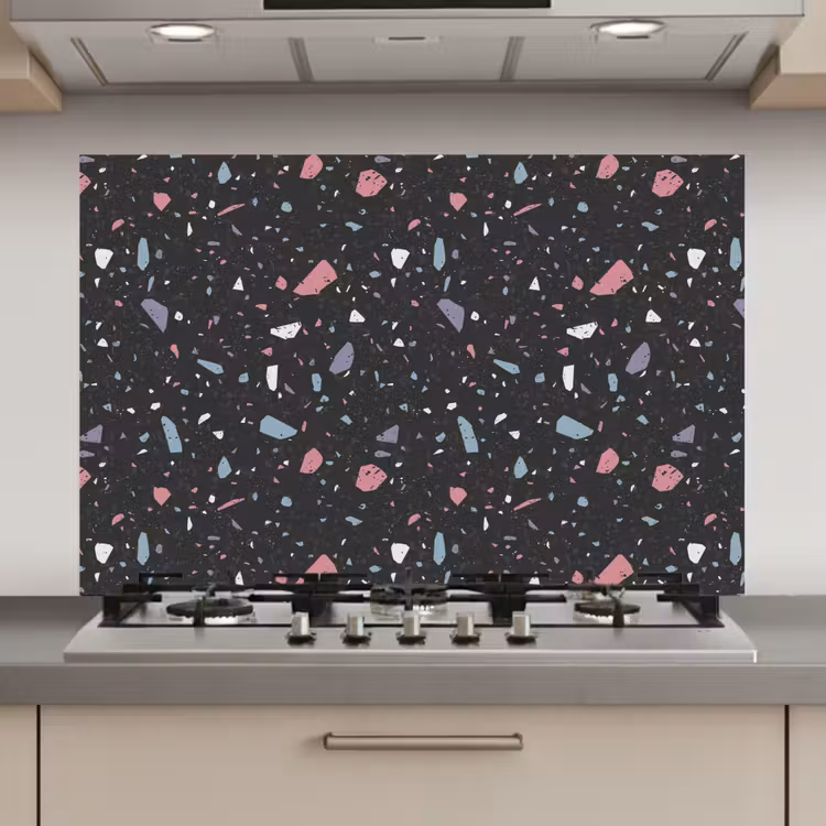 Spatscherm keuken - Terrazzo - Patroon - Zwart - Zacht — 1
