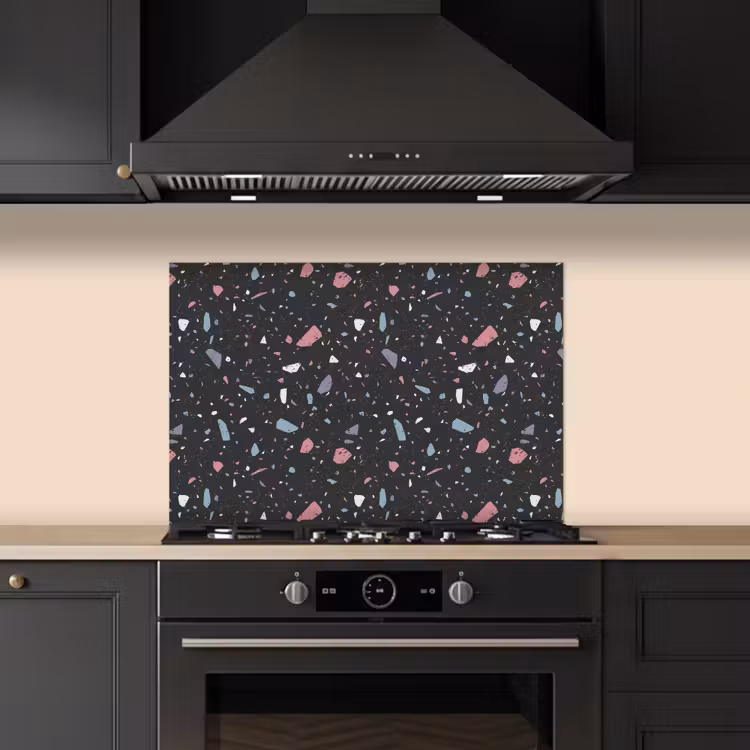 Spatscherm keuken - Terrazzo - Patroon - Zwart - Zacht — 2