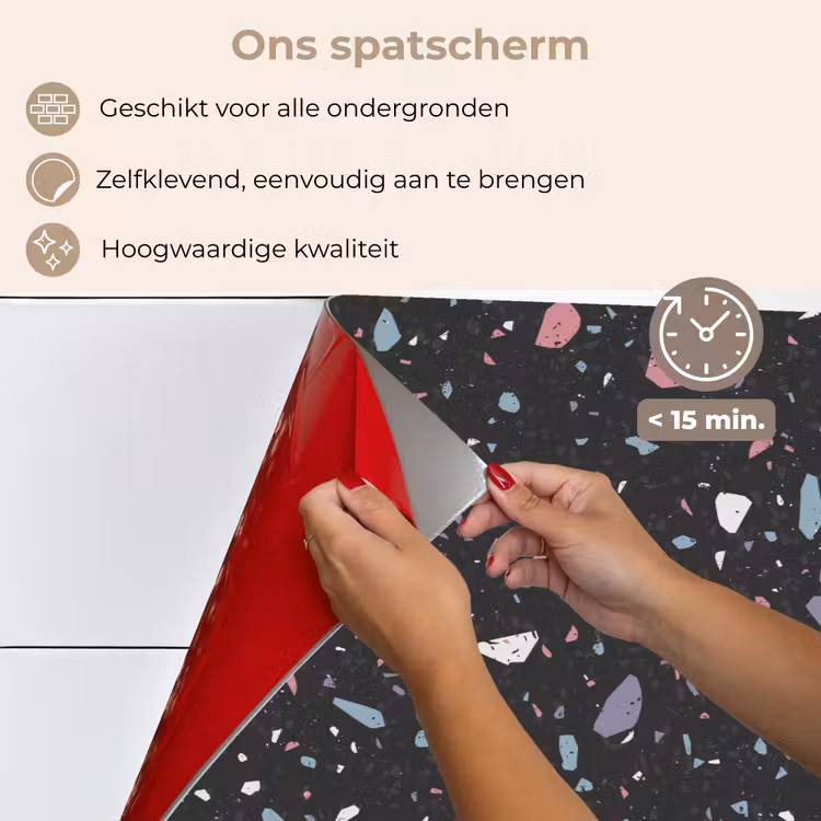 Spatscherm keuken - Terrazzo - Patroon - Zwart - Zacht — 4