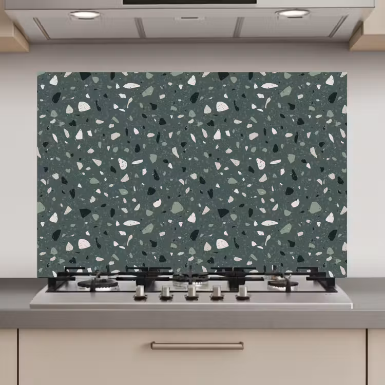 Spatscherm keuken - Terrazzo - Patroon - Kleurrijk - Groen — 1