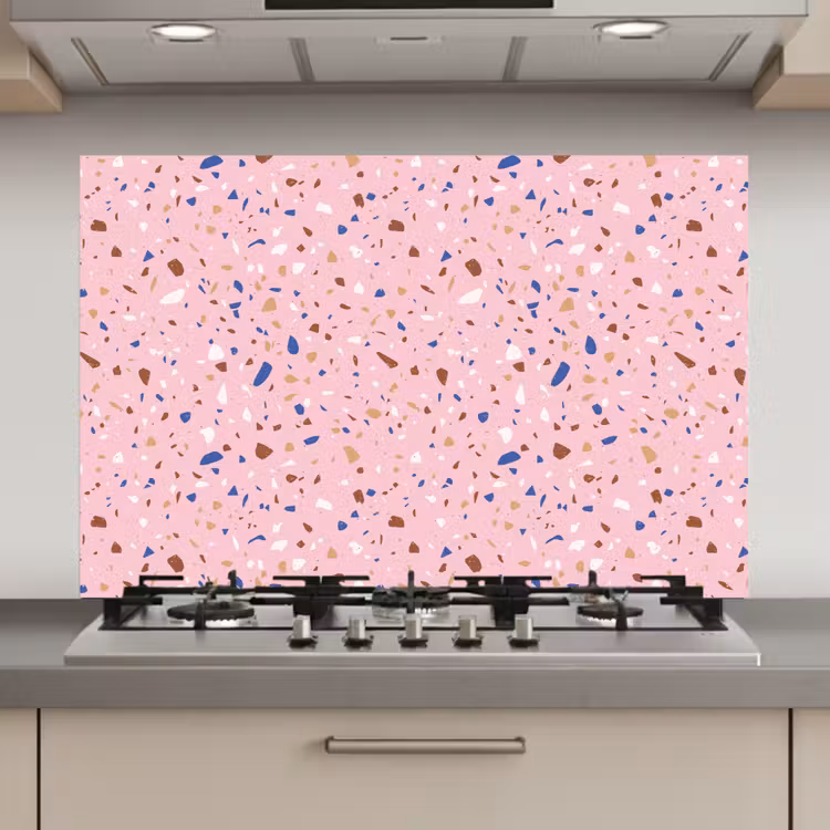 Spatscherm keuken - Terrazzo - Patroon - Kleurrijk - Roze — 1