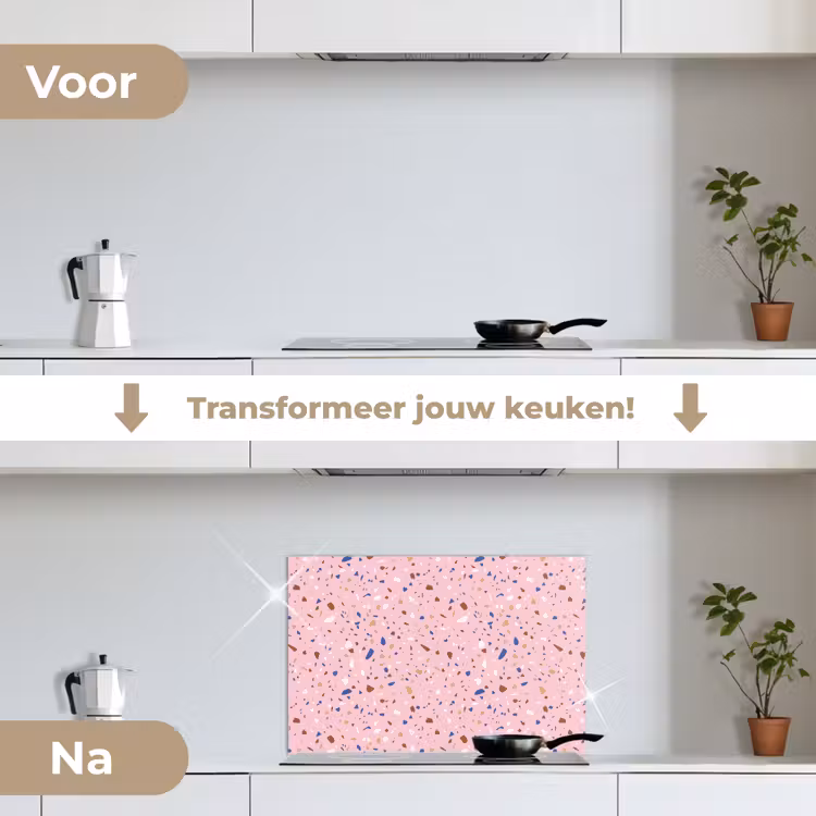 Spatscherm keuken - Terrazzo - Patroon - Kleurrijk - Roze — 3