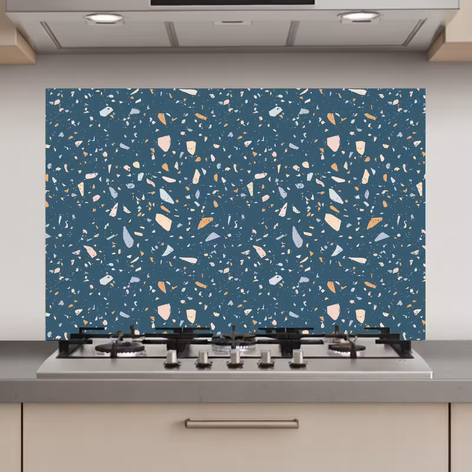 Spatscherm keuken - Terrazzo - Patroon - Kleurrijk - Diep blauw — 1