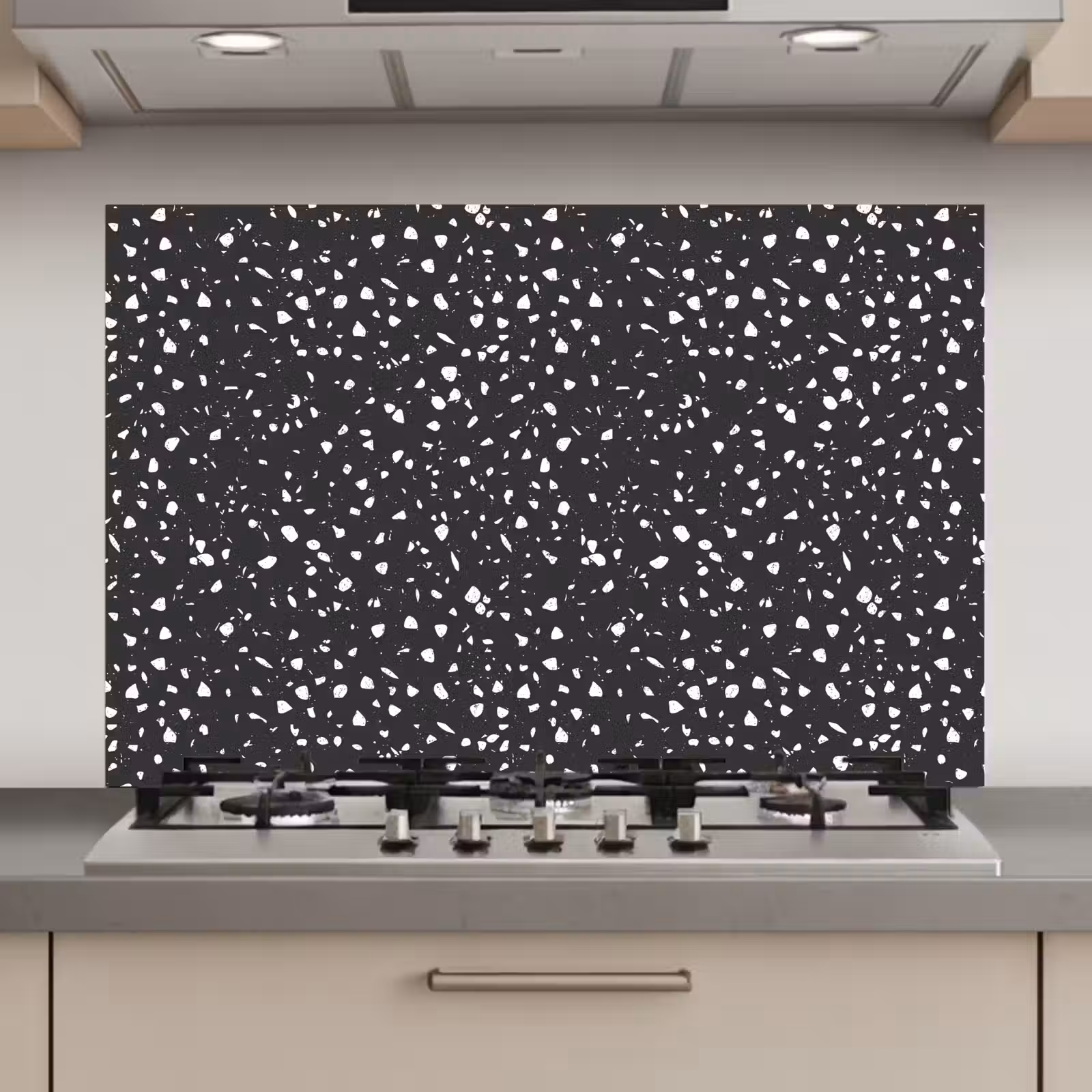 Spatscherm keuken - Terrazzo - Patroon - Zwart - Wit — 1