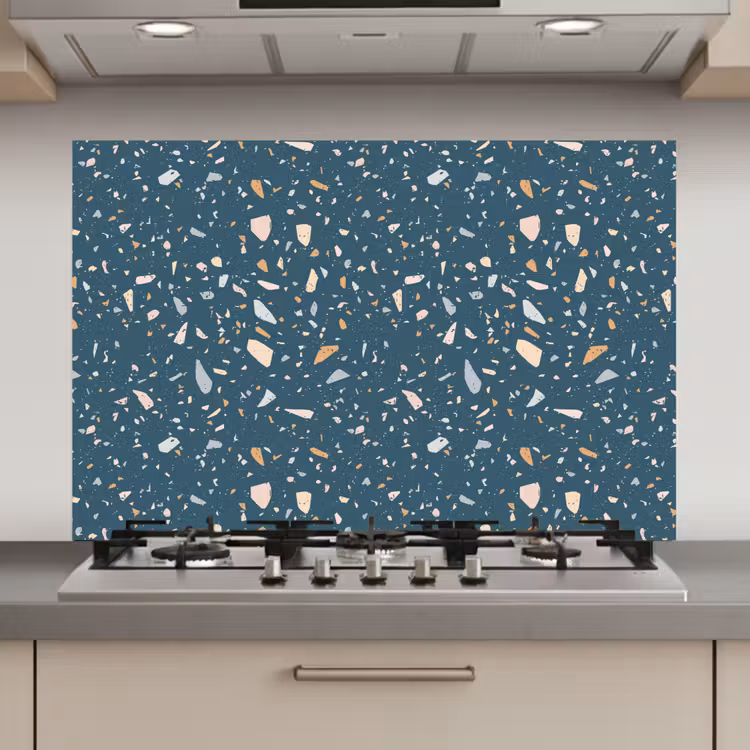 Spatscherm keuken - Terrazzo - Patroon - Kleurrijk - Diep blauw — 1
