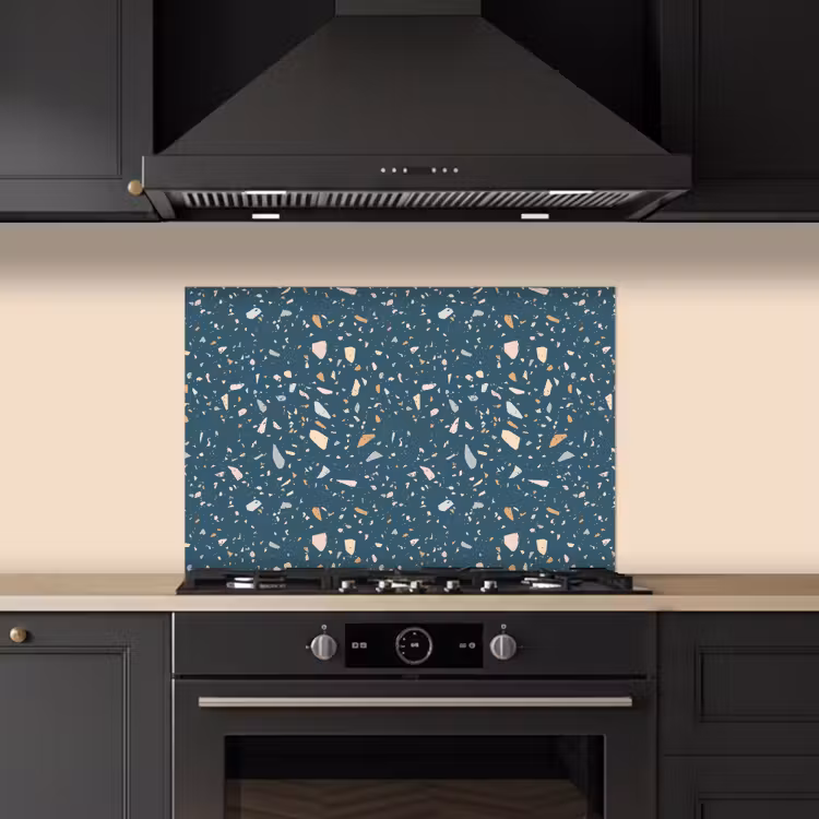 Spatscherm keuken - Terrazzo - Patroon - Kleurrijk - Diep blauw — 2