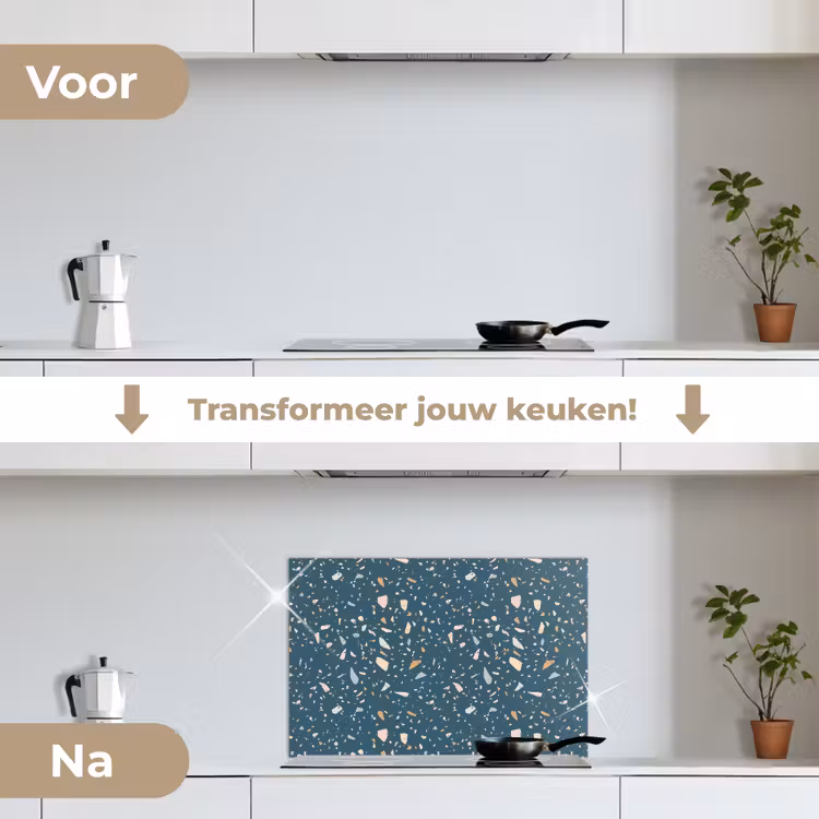 Spatscherm keuken - Terrazzo - Patroon - Kleurrijk - Diep blauw — 3