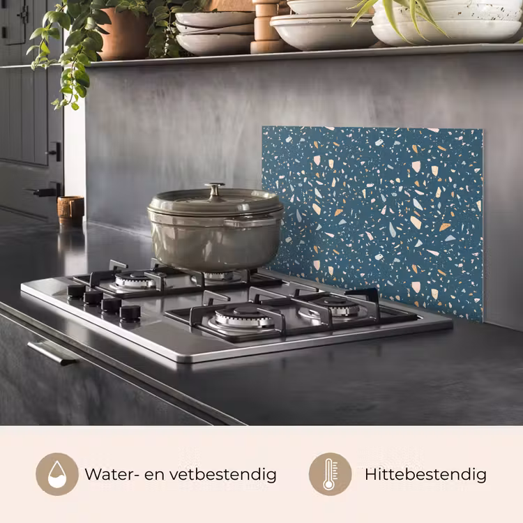 Spatscherm keuken - Terrazzo - Patroon - Kleurrijk - Diep blauw — 7