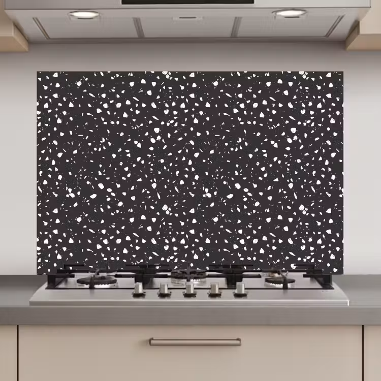 Spatscherm keuken - Terrazzo - Patroon - Zwart - Wit — 1