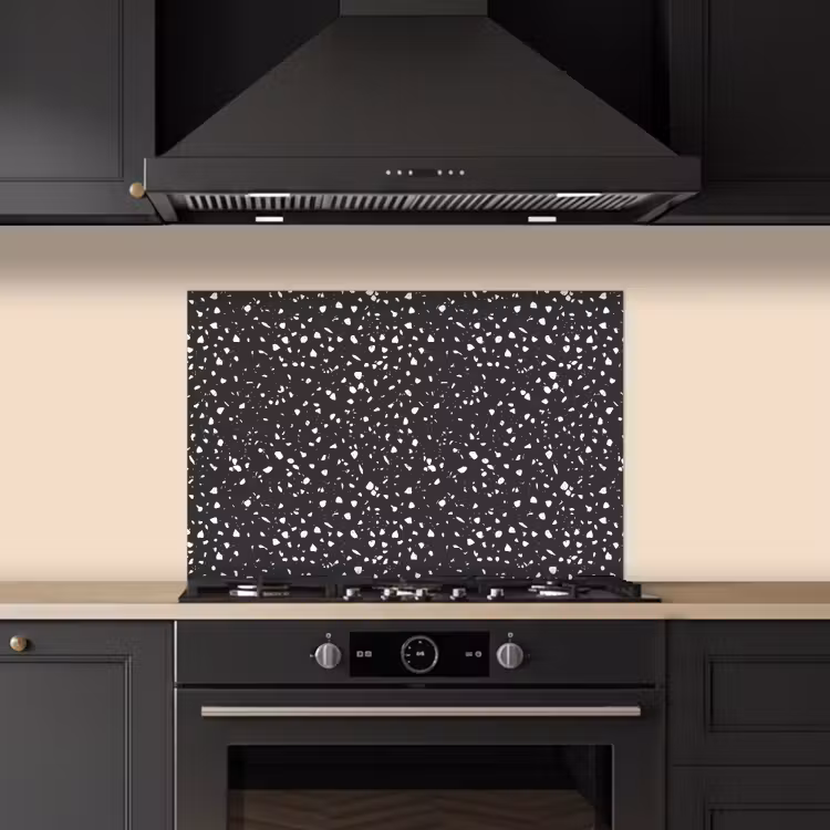 Spatscherm keuken - Terrazzo - Patroon - Zwart - Wit — 2