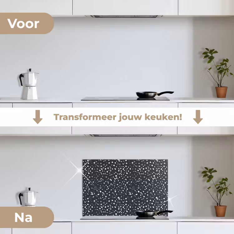Spatscherm keuken - Terrazzo - Patroon - Zwart - Wit — 3