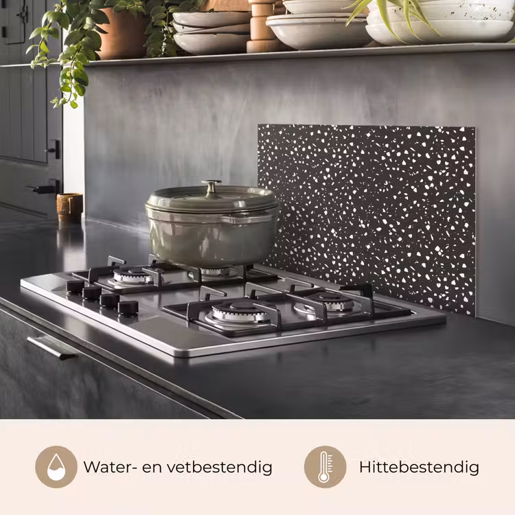 Spatscherm keuken - Terrazzo - Patroon - Zwart - Wit — 7