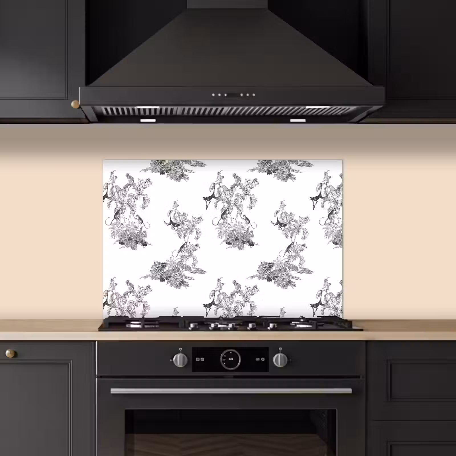 Spatscherm keuken - Aap - Oerwoud - Grijs — 1