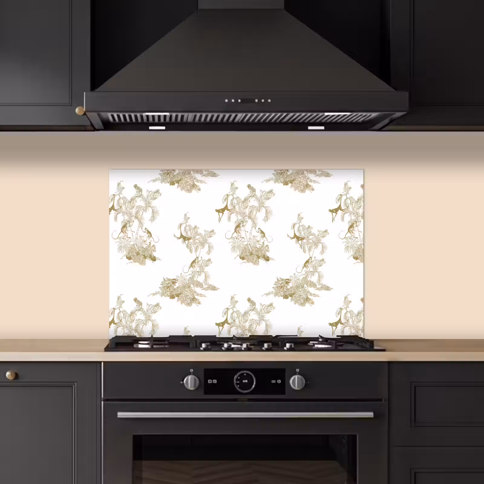 Spatscherm keuken - Wit - Apen - Beige — 1