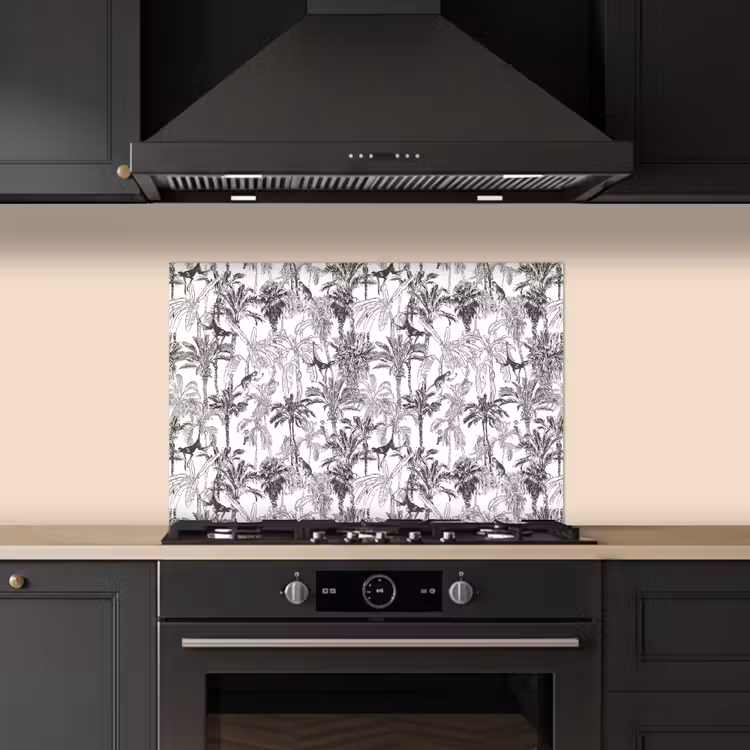 Spatscherm keuken - Aap - Oerwoud - Abstract - Grijs — 1