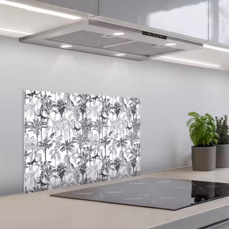 Spatscherm keuken - Aap - Oerwoud - Abstract - Grijs — 4