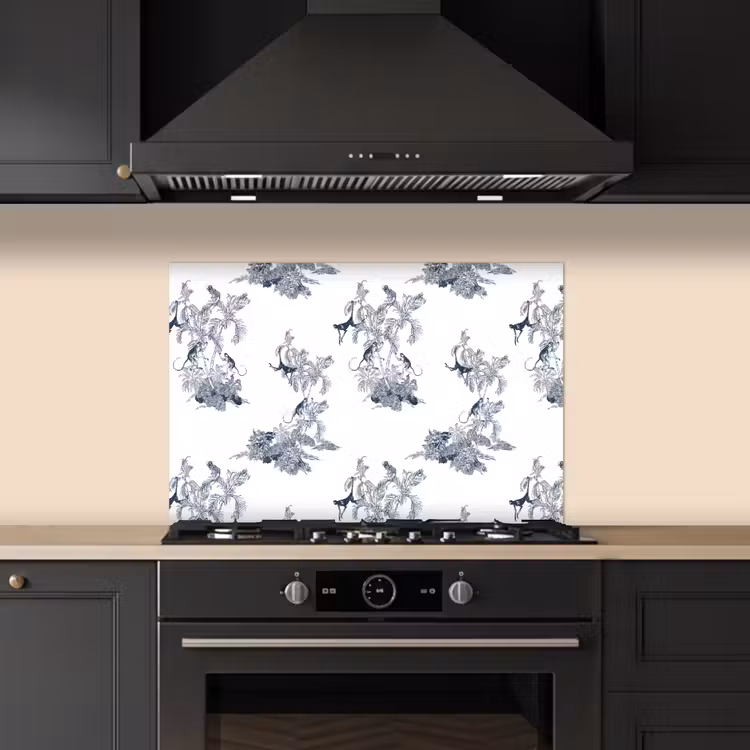 Spatscherm keuken - Aap - Palmboom - Blauw — 1