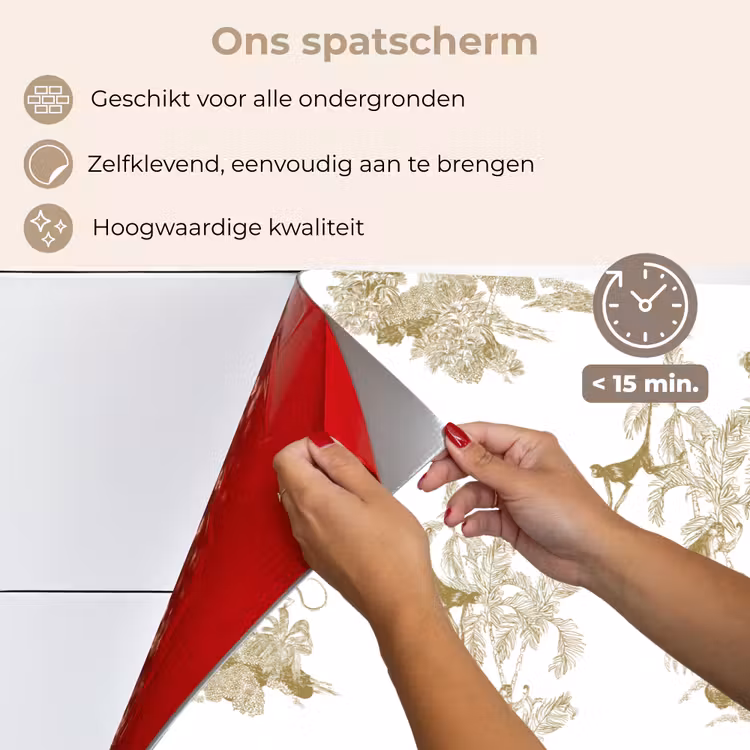 Spatscherm keuken - Wit - Apen - Beige — 3