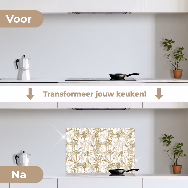 Spatscherm keuken - Apen - Jungle - Abstract - Beige — 2