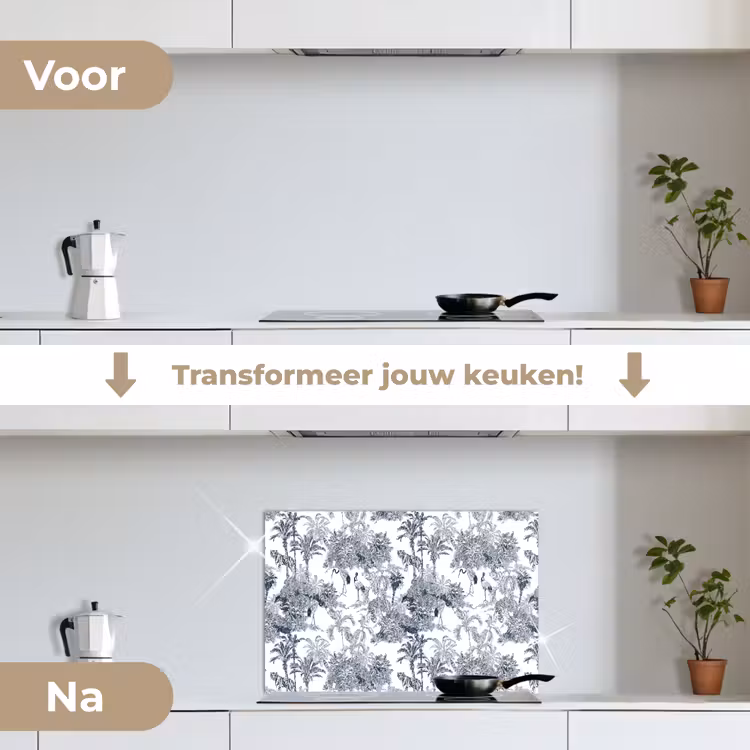Spatscherm keuken - Palmbomen - Jungle - Abstract - Blauw — 2