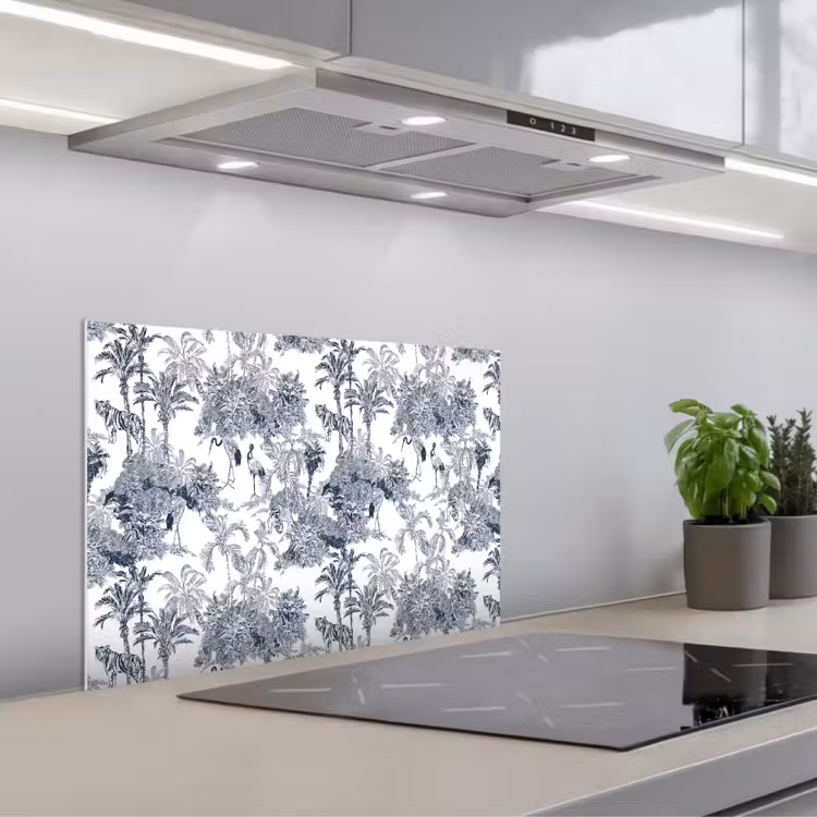Spatscherm keuken - Palmbomen - Jungle - Abstract - Blauw — 4