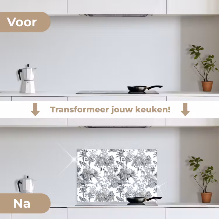 Spatscherm keuken - Tijger - Jungle - Patroon - Grijs — 2